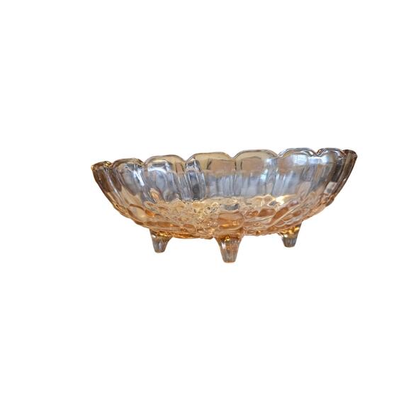 Vintage Pink Depression Glass Footed Bowl - Scalloped Edge Floral Pattern 1930s - Picture 3 of 9